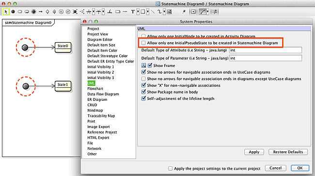 Statemachine Diagram option