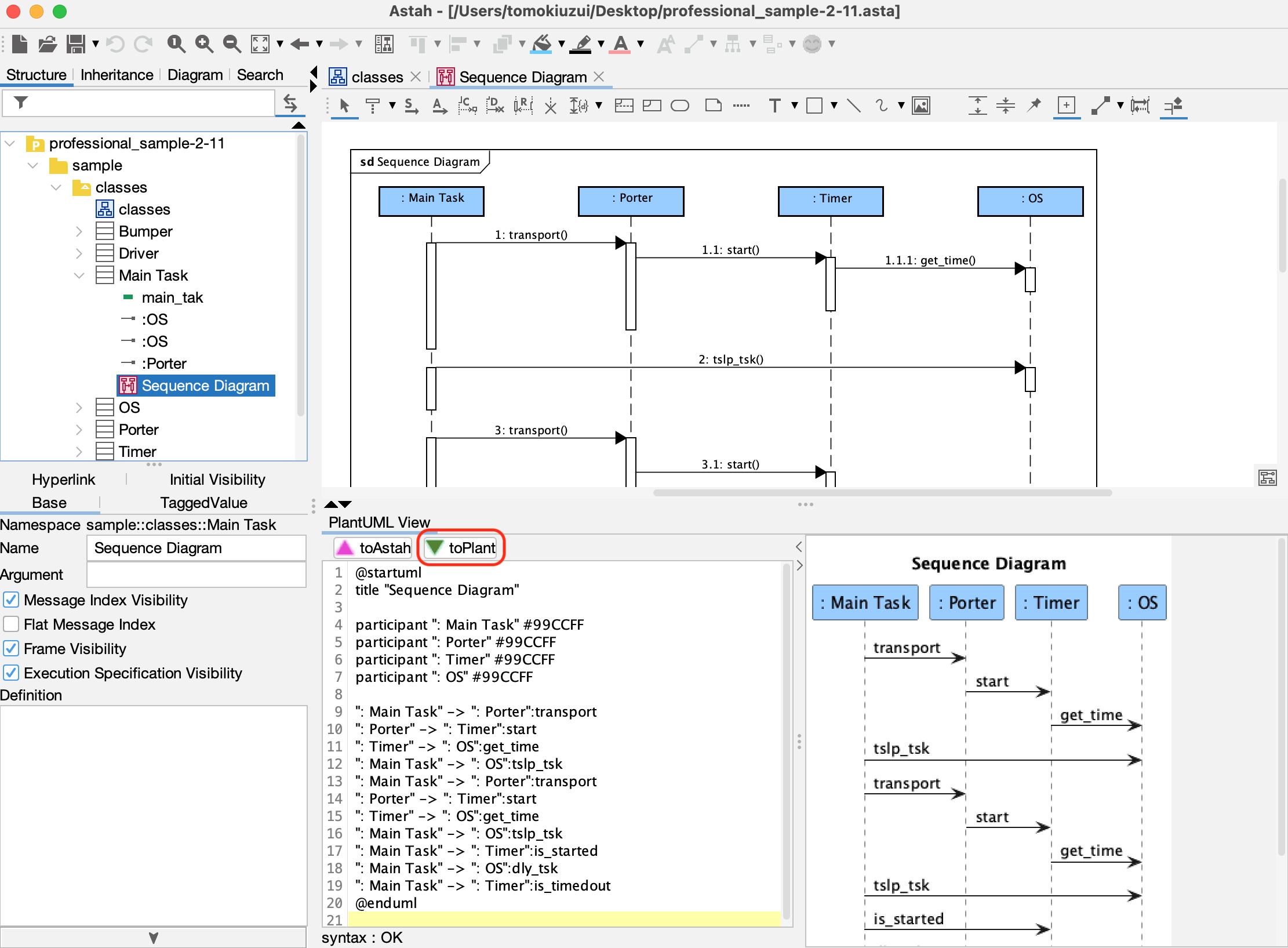 Exporting an Astah diagram to PlantUML using the toPlant button