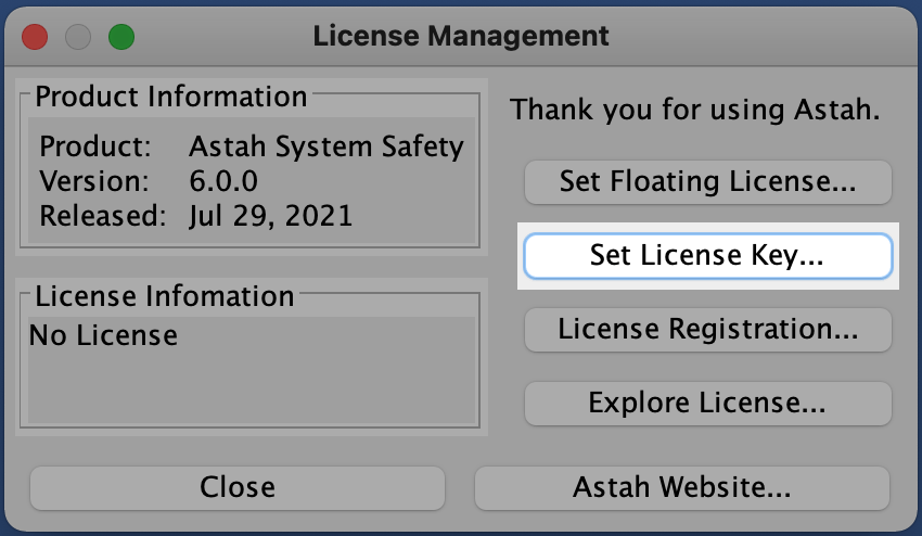 Astah System Safety License Setup