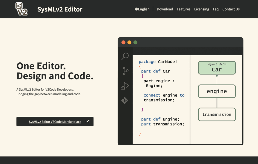 SysMLv2 Editor by Change Vision Website Image