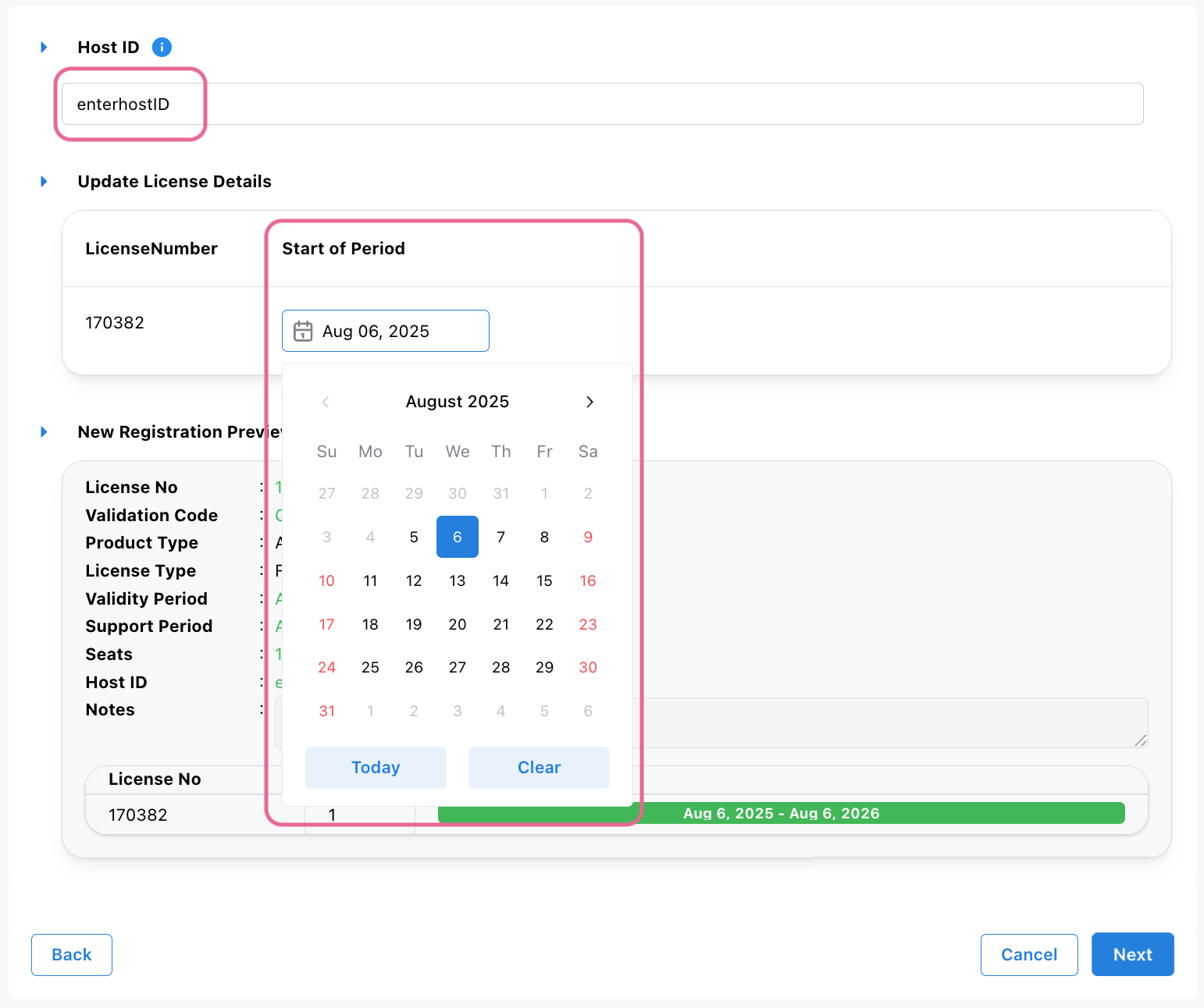 Entering HostID and Start Date for Astah Floating License