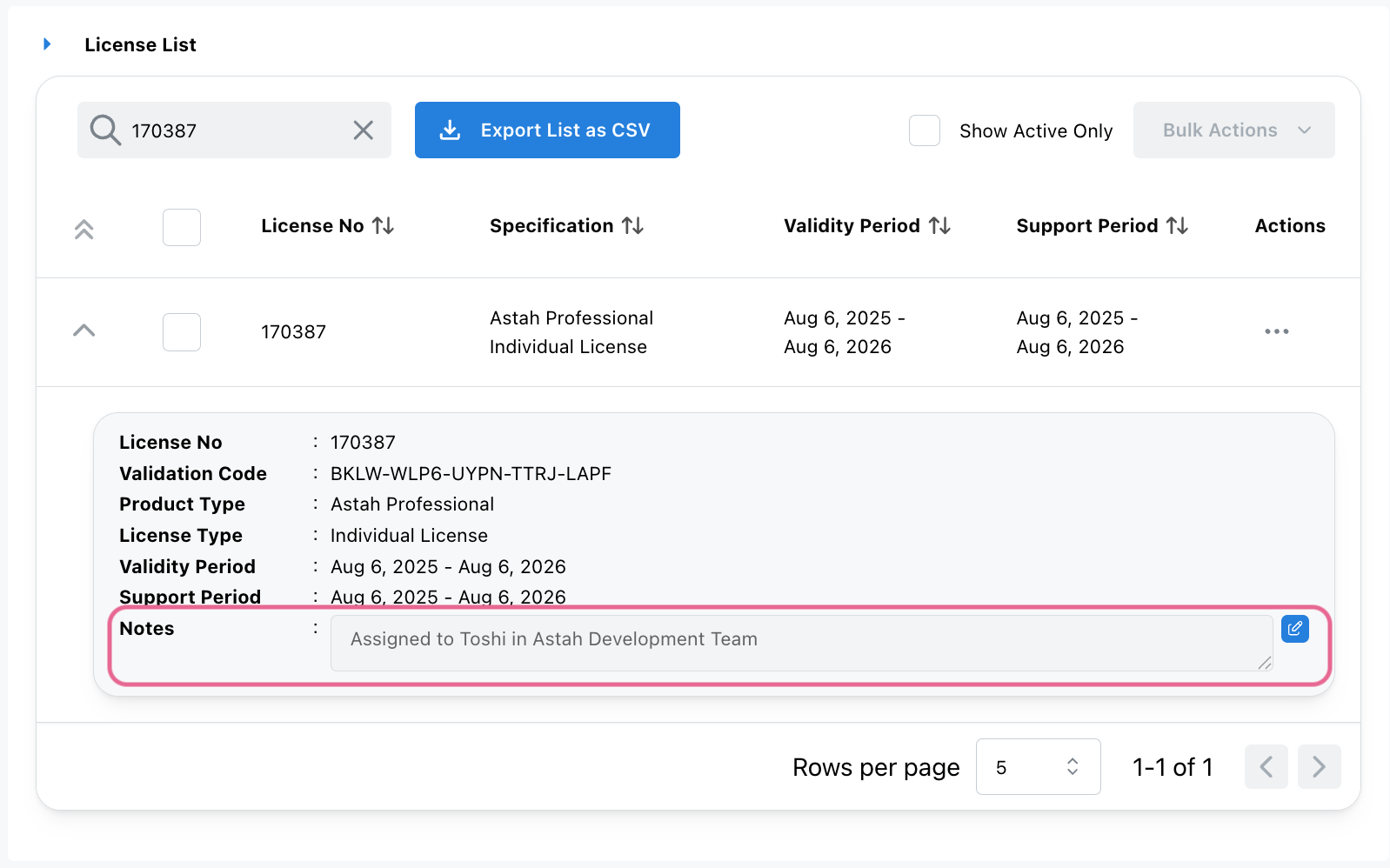 Internal Notes in Astah License