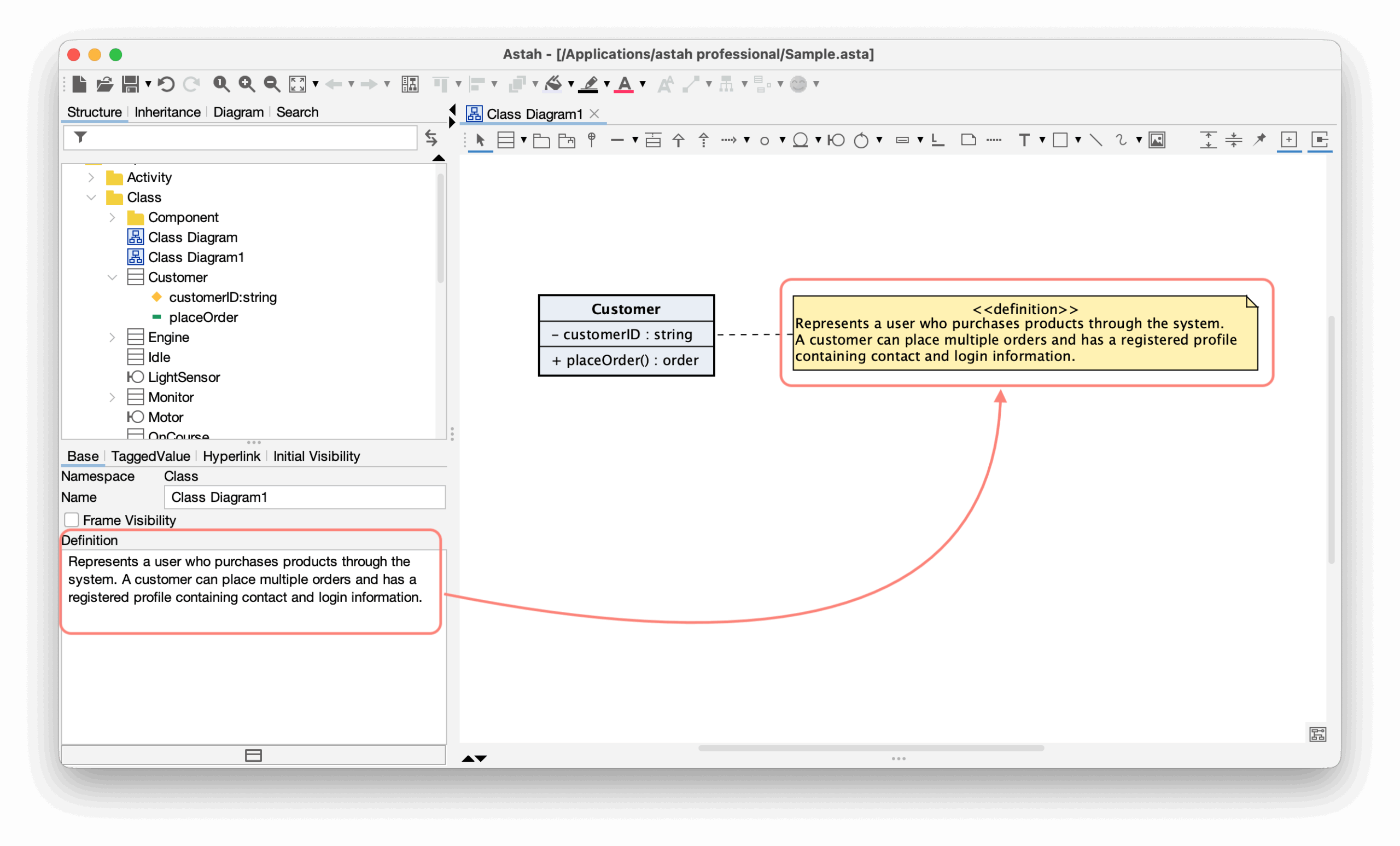 Class Definition Displayed on Diagram