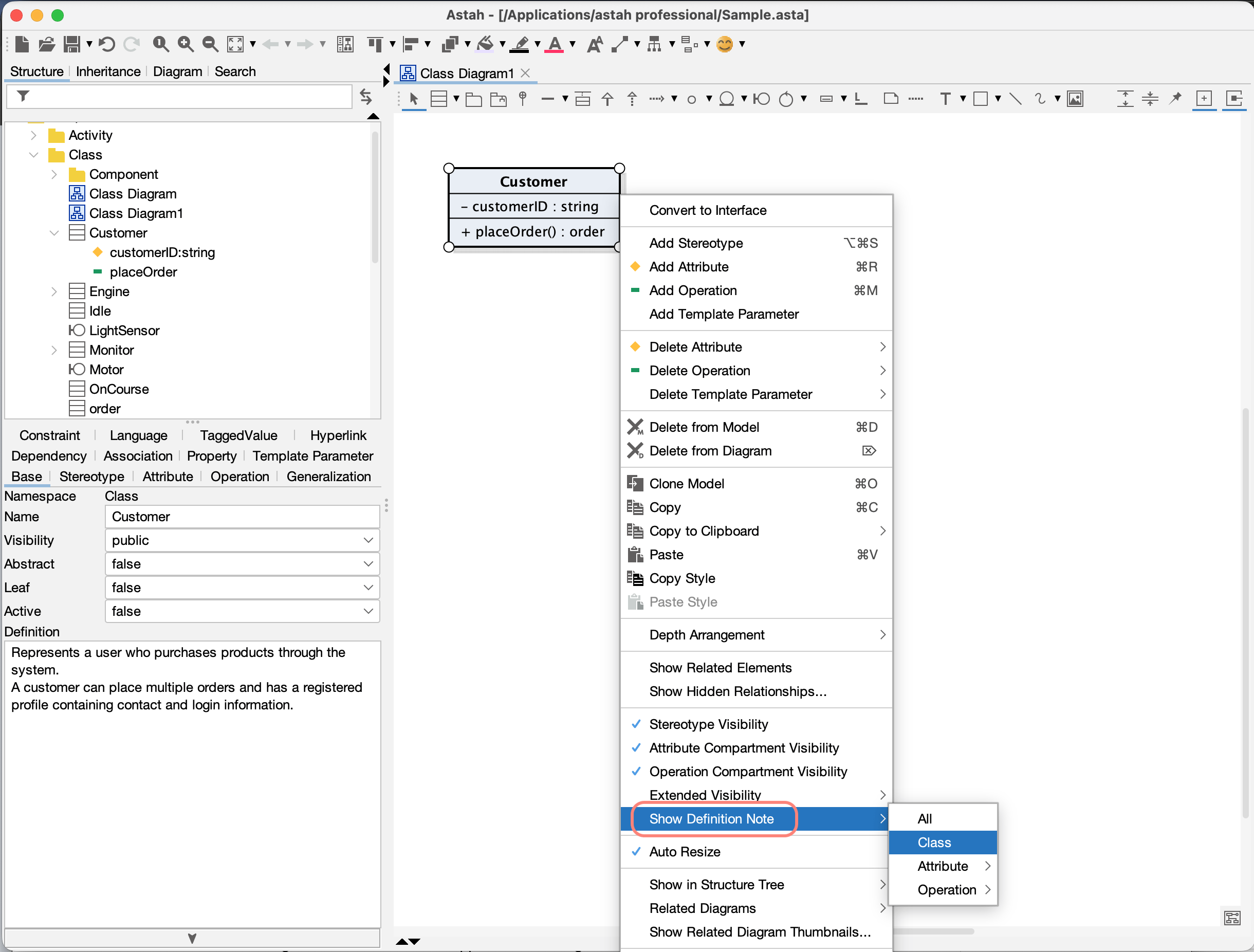 How to display Class Definition on diagram