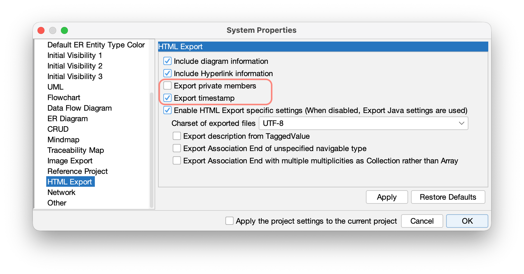 JavaDoc_Output_Options in the System Properties