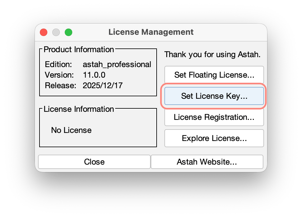 License Management Dialog