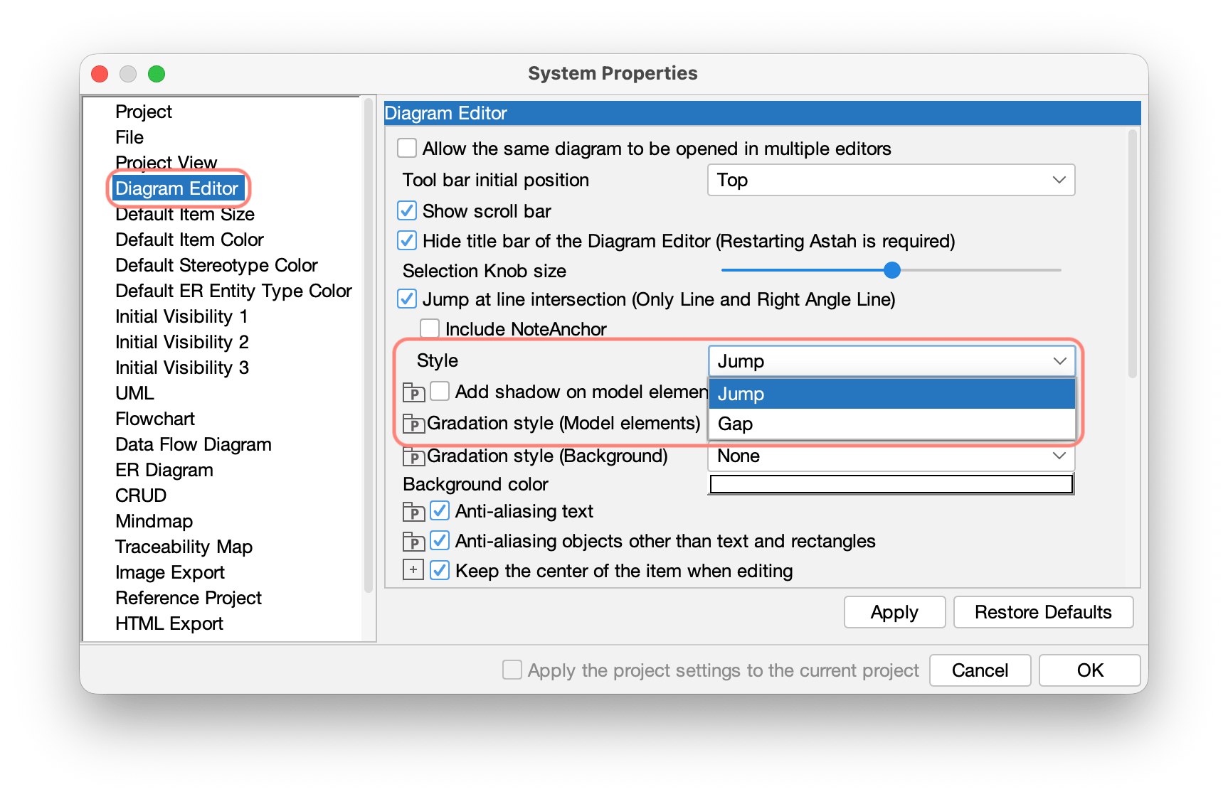 Line Jump Style Change