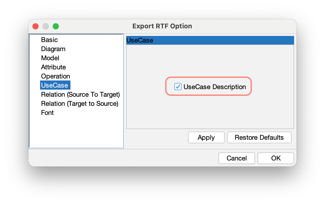 Include UseCaseDescriotion in RTF Document