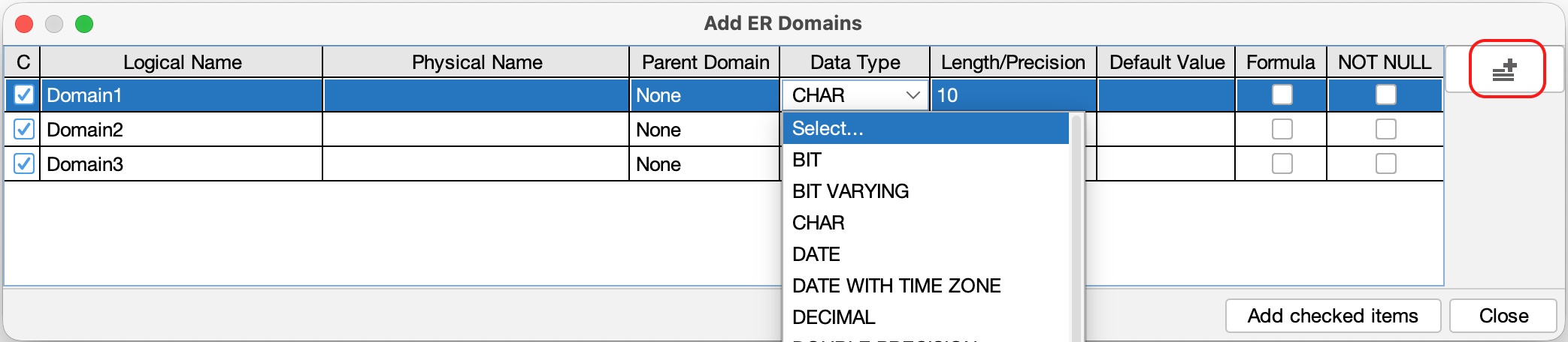 Adding multiple ER Domains and modify in the list