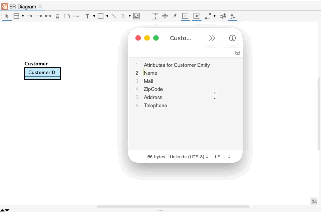 Paste text to add Attributes to selected ER Entity