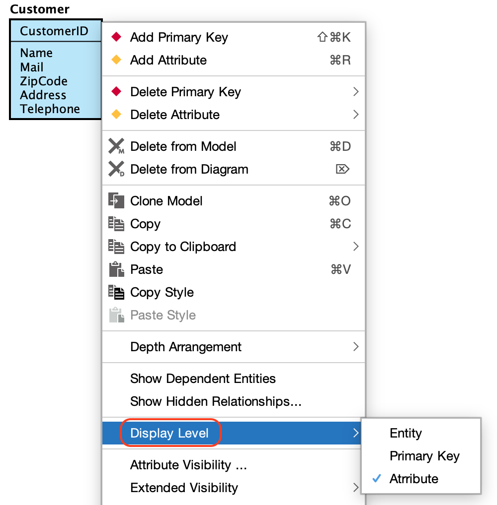 ER Entity Display Level
