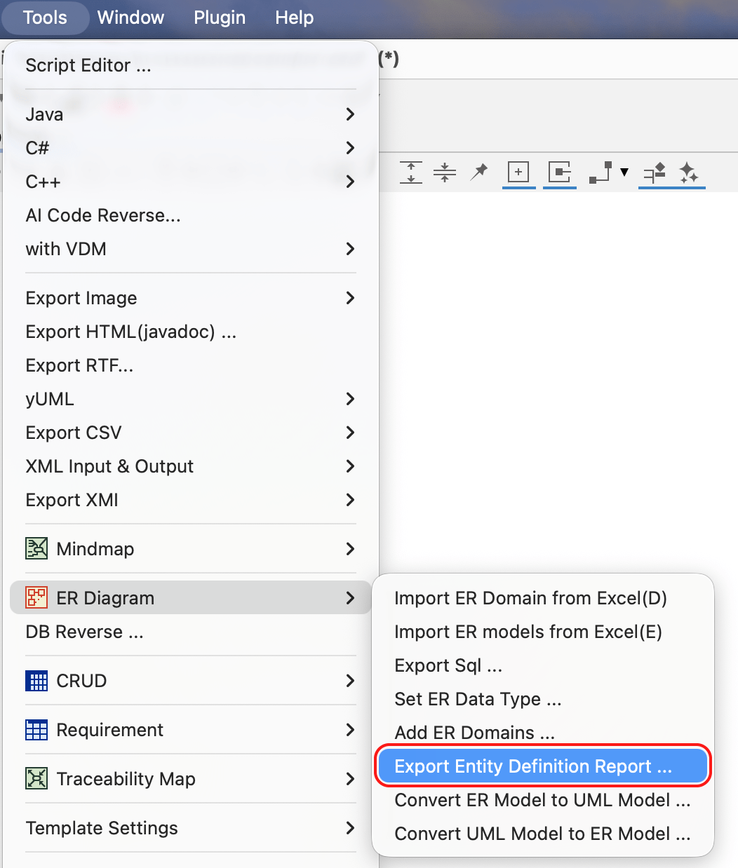 Exporting Entity Definition Report