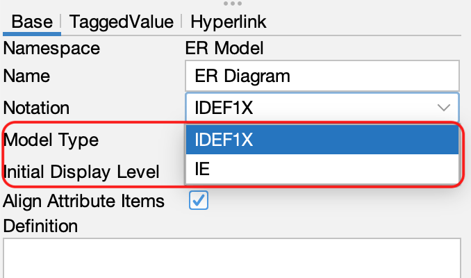 Switching model type for ERD in Property View