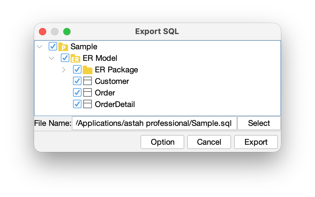 SQL Export Dialogue