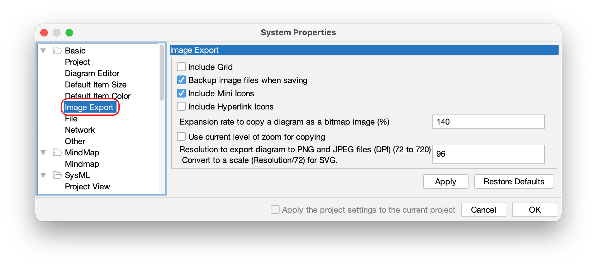 System Properties - Image Export