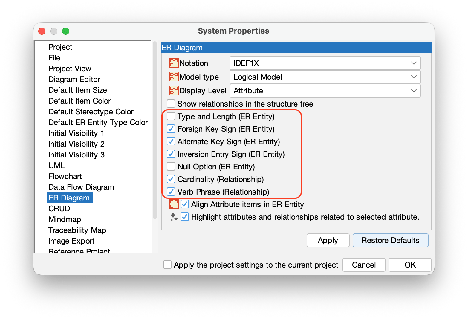 Default Visibility Setting for ERD