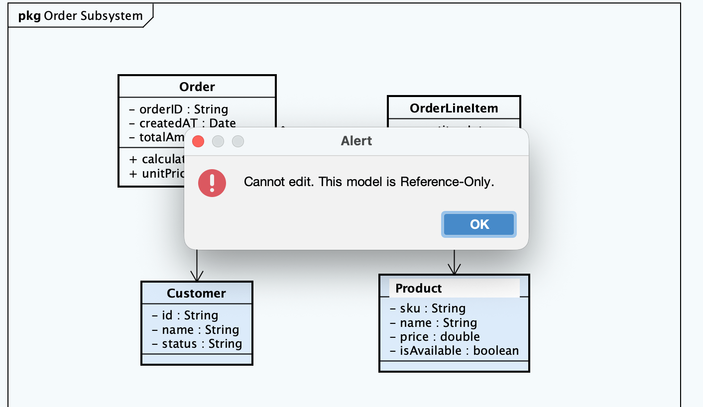 Alert when you attempt to change reference models