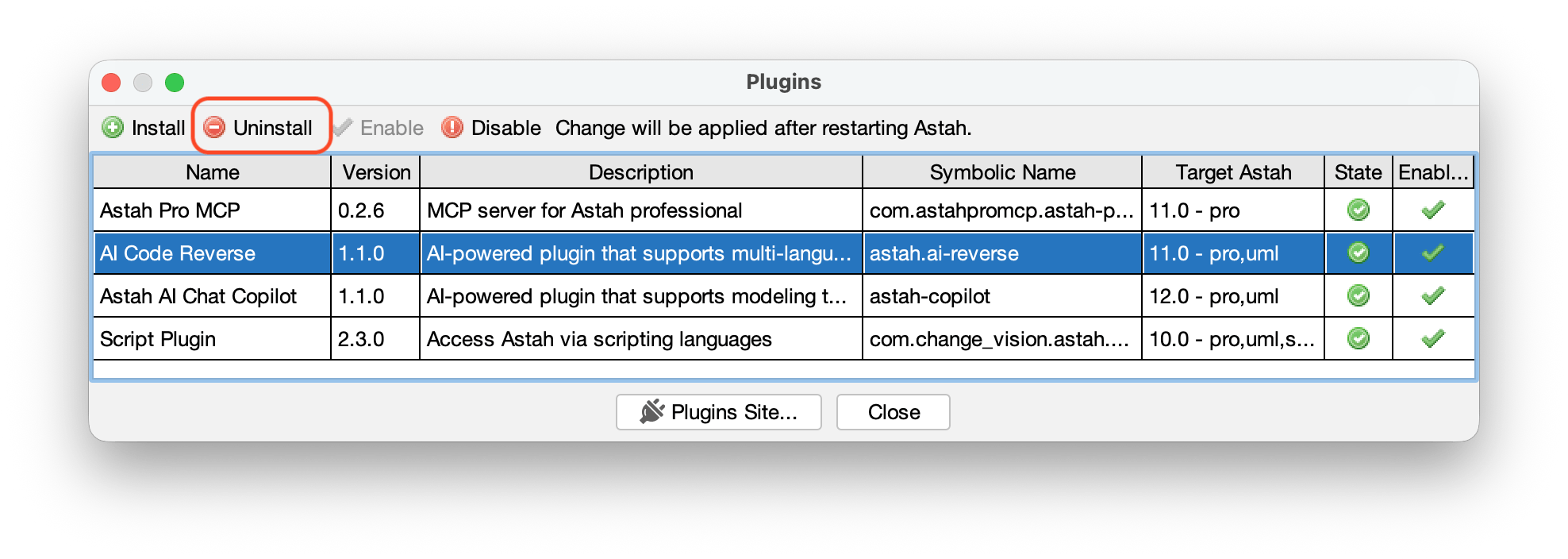 Uninstall AI Code Reverse Plugin