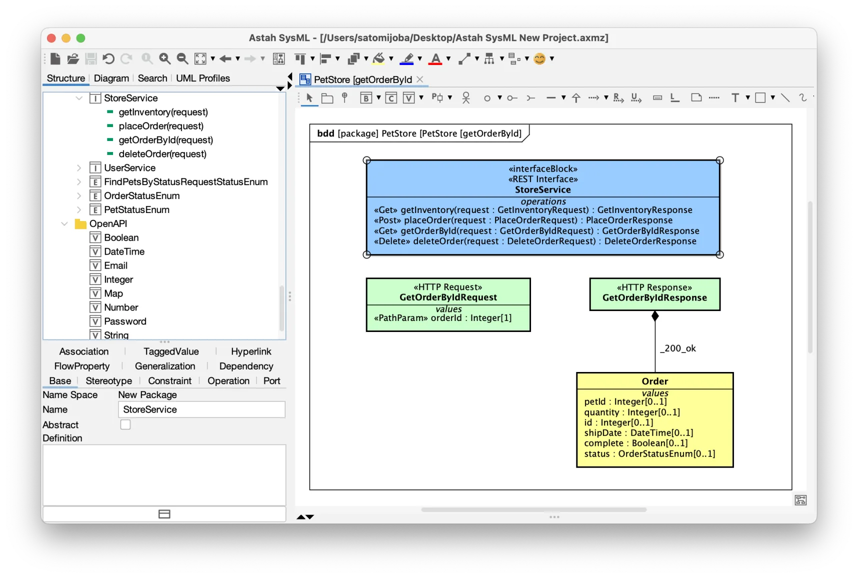 Astah SysML OpenAPI Importer Plug-in Sample Screenshot