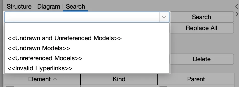 Astah SysML Search Options