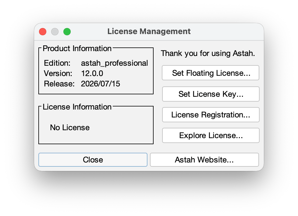 License Management Dialogue
