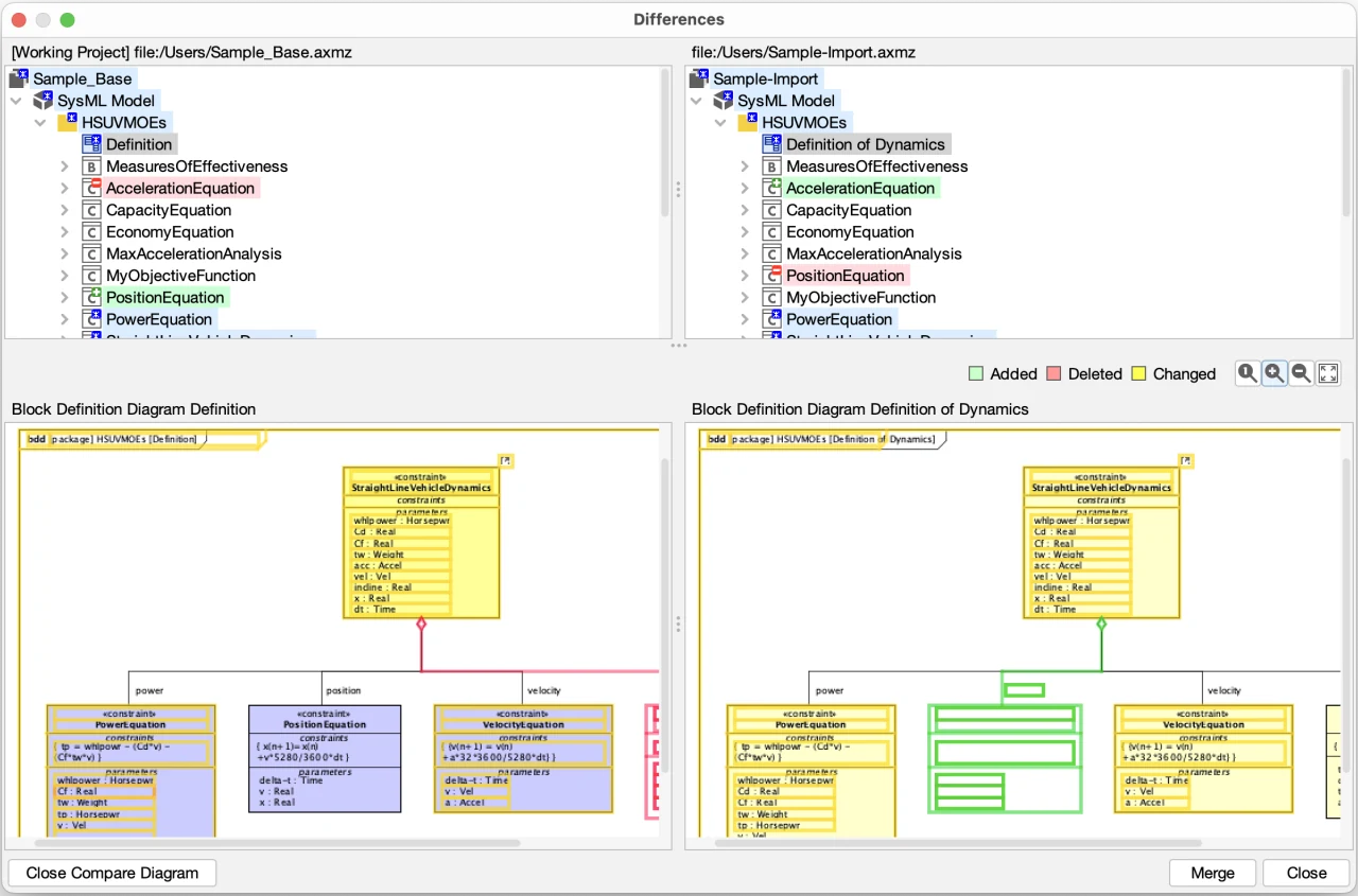 Compare SysML Projects