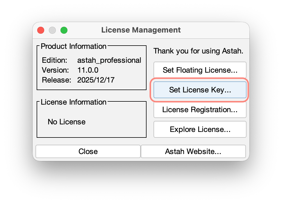 License Management Dialog