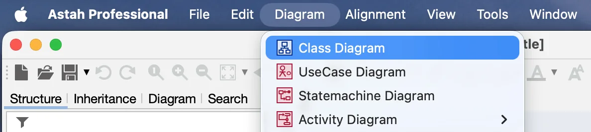 Screenshot: Create Class Diagram menu