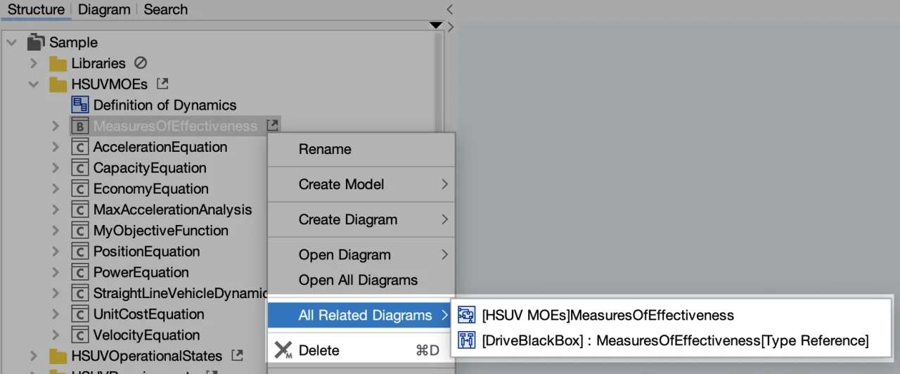Astah SysML All Related Diagram Menu Sample