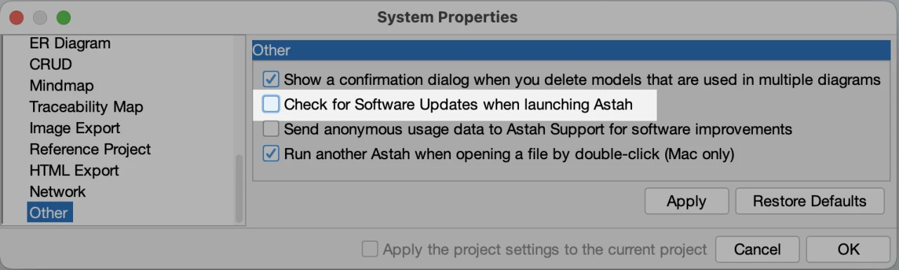 Astah System Properties