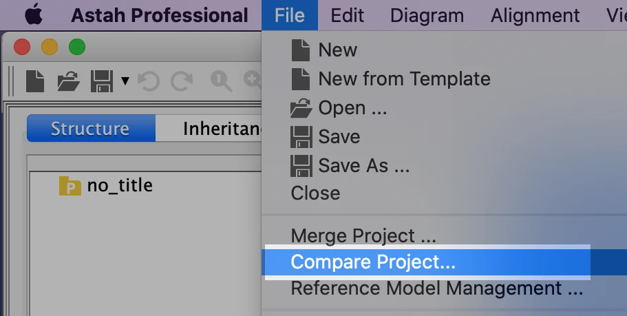 Compare Project menu