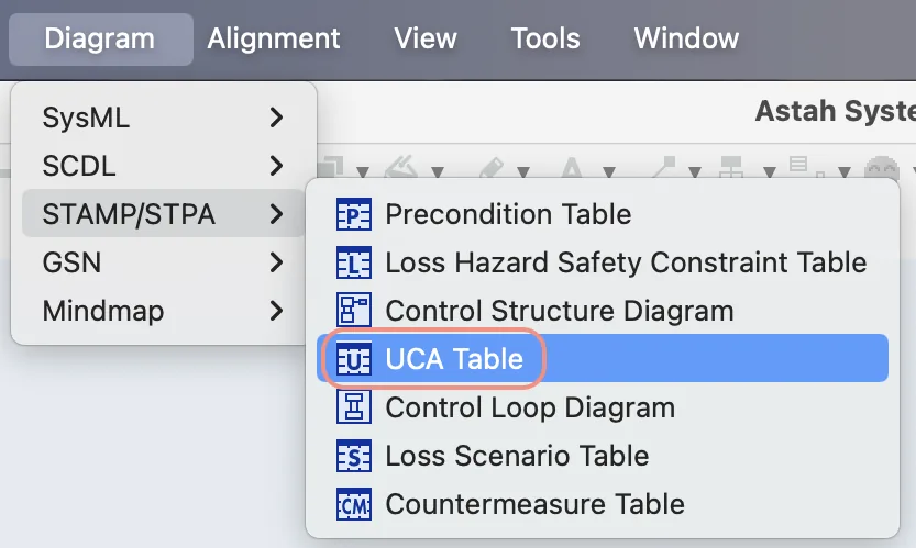 Create a UCA Table in Astah System Safety