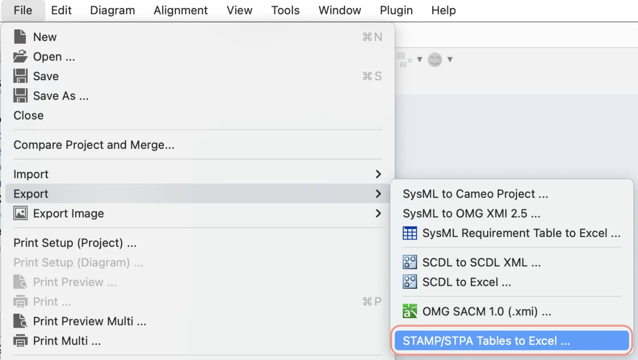 Export all the STPA tables to Excel