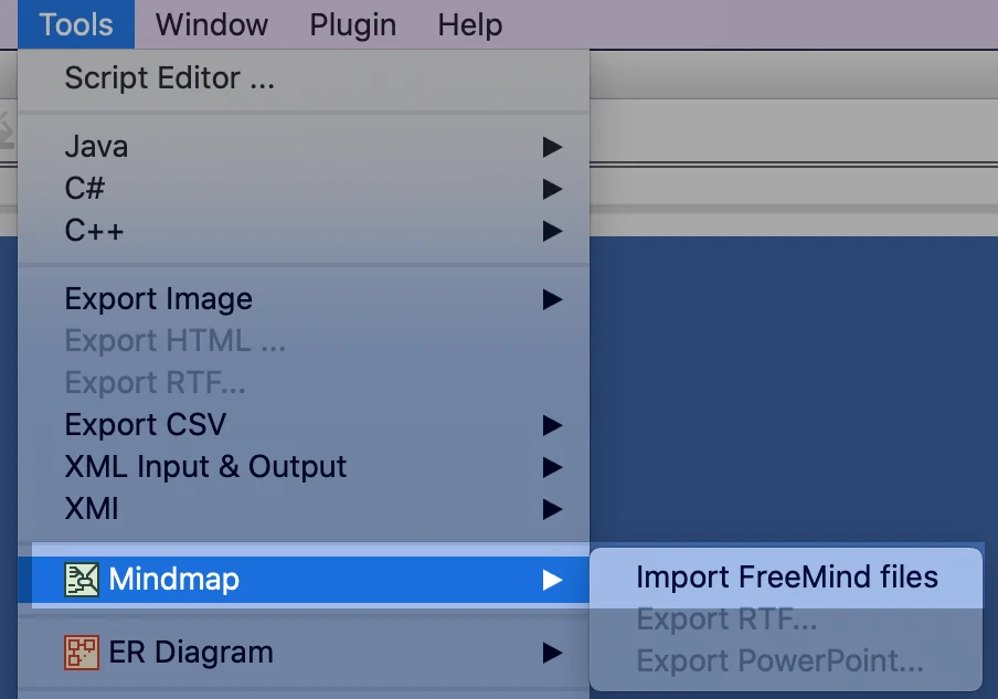Import FreeMind Files Menu in Astah