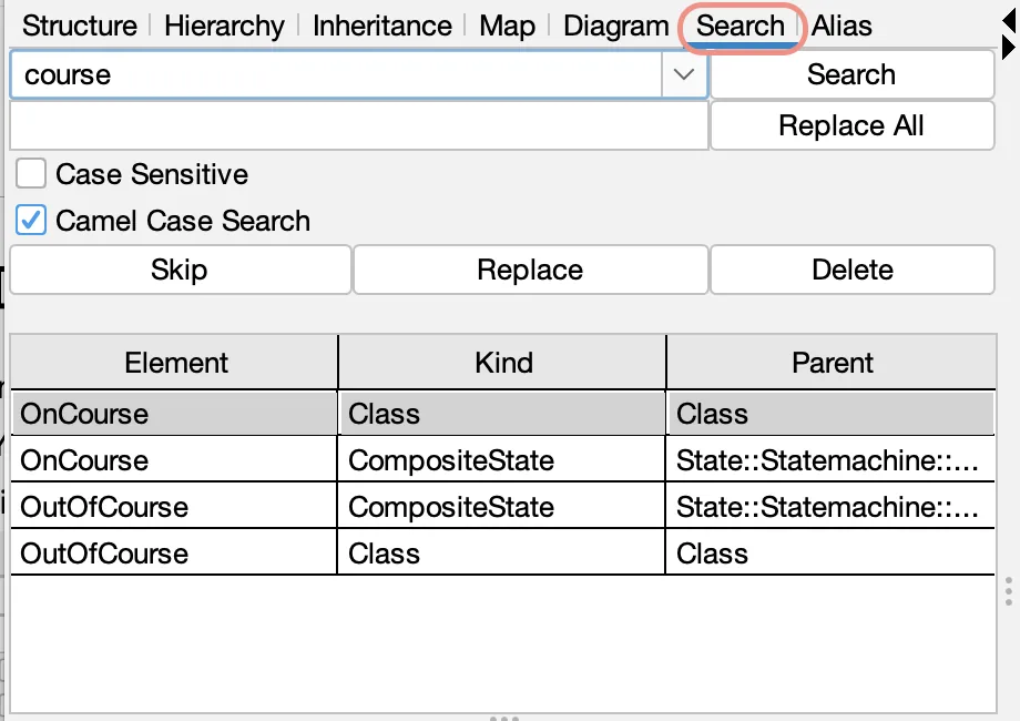 Search Pane in Astah